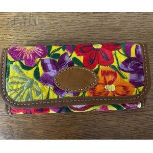 Wallet / Wristlet Floral Embroidery & Suede Hand Made Mexico Bohemian Colorful